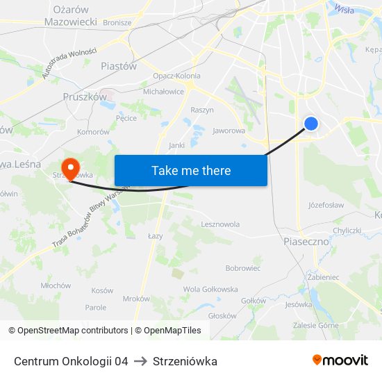 Centrum Onkologii to Strzeniówka map