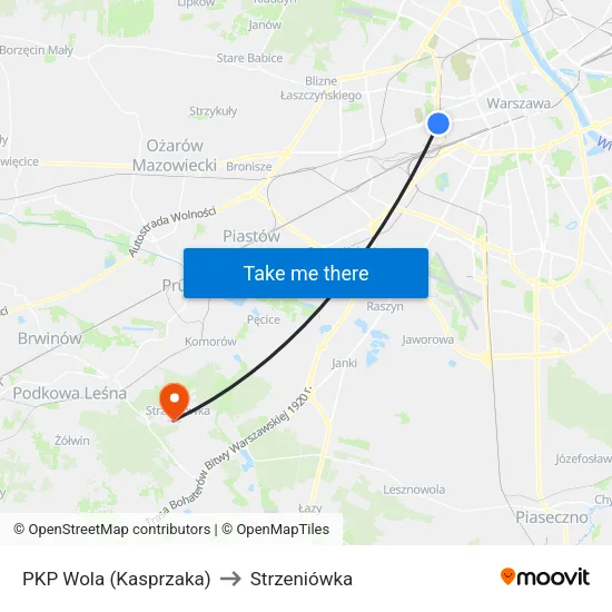 PKP Wola (Kasprzaka) to Strzeniówka map