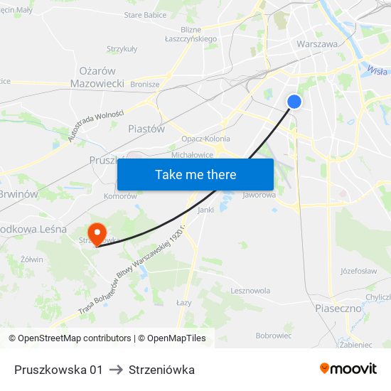 Pruszkowska to Strzeniówka map