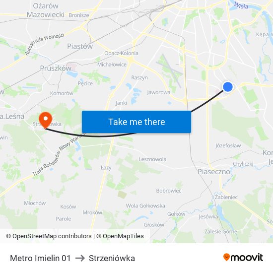 Metro Imielin to Strzeniówka map