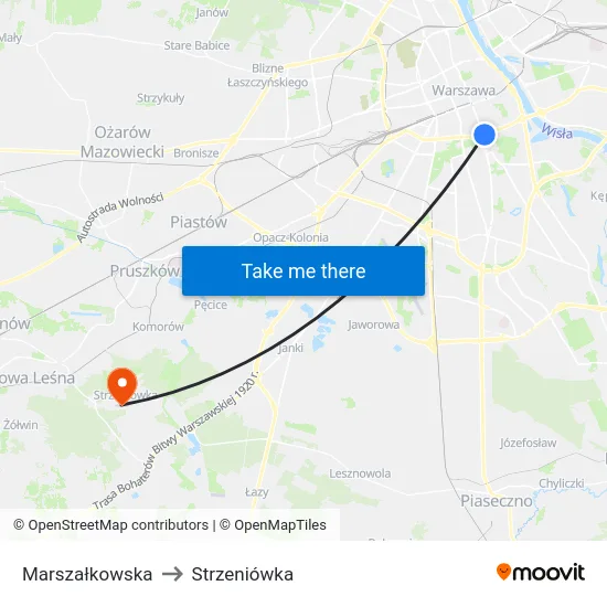 Marszałkowska to Strzeniówka map