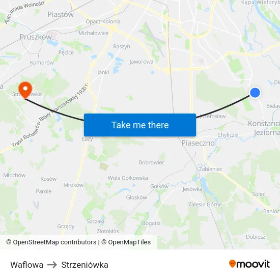 Waflowa to Strzeniówka map