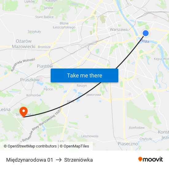 Międzynarodowa 01 to Strzeniówka map