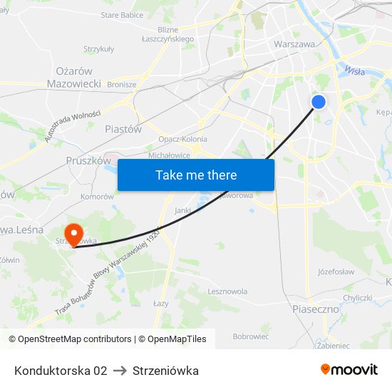 Konduktorska 02 to Strzeniówka map