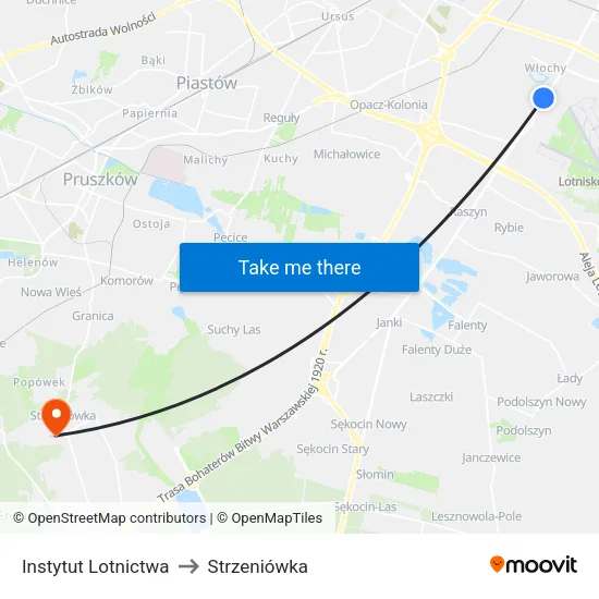 Instytut Lotnictwa to Strzeniówka map