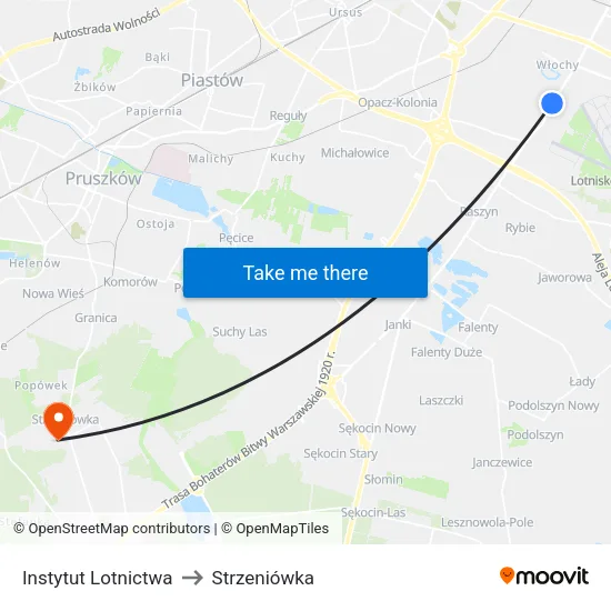 Instytut Lotnictwa to Strzeniówka map