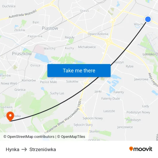 Hynka to Strzeniówka map