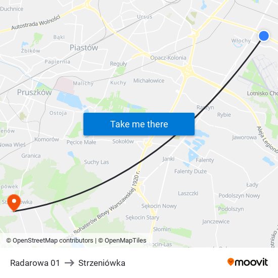 Radarowa 01 to Strzeniówka map