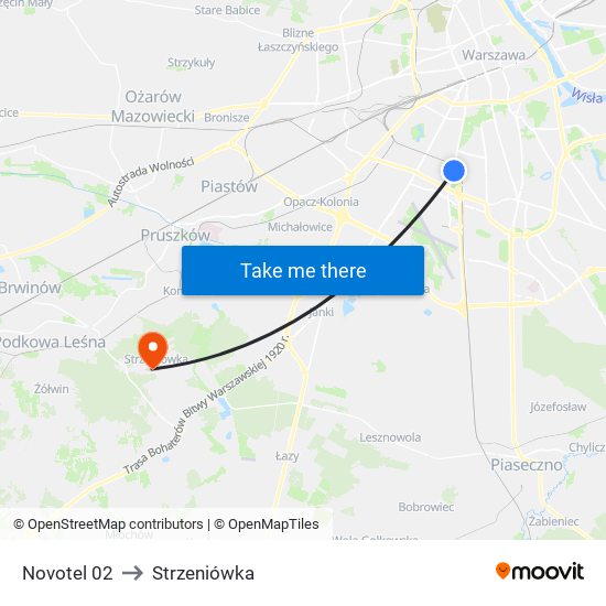 Novotel 02 to Strzeniówka map