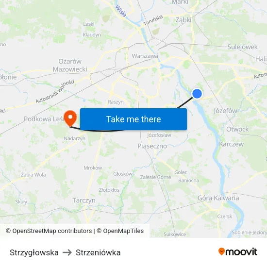 Strzygłowska to Strzeniówka map