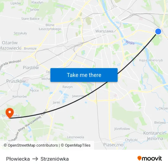 Płowiecka to Strzeniówka map