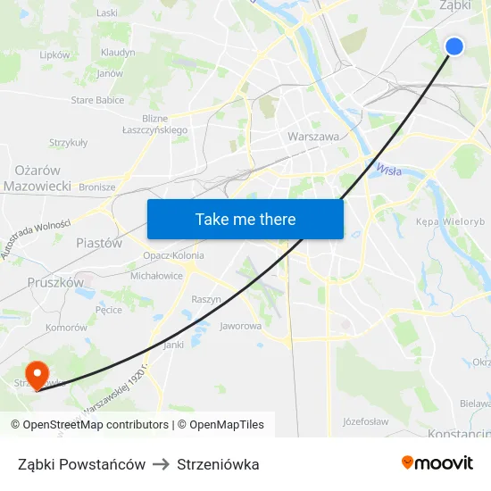 Ząbki Powstańców to Strzeniówka map