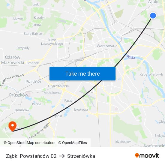 Ząbki Powstańców to Strzeniówka map