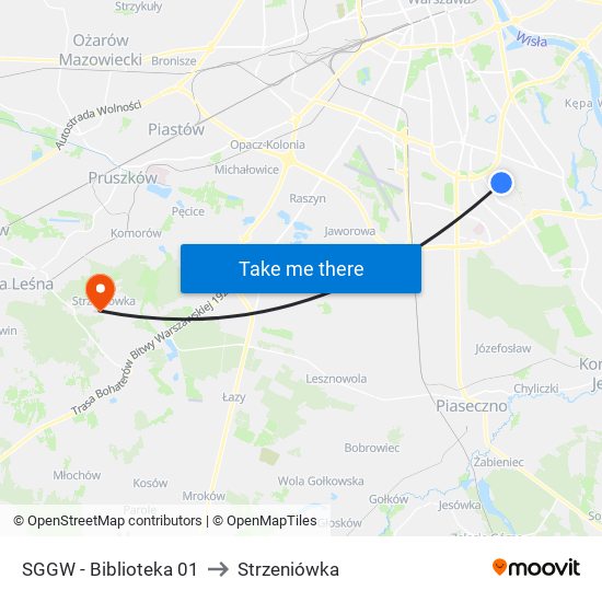 SGGW - Biblioteka 01 to Strzeniówka map