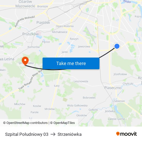 Szpital Południowy to Strzeniówka map