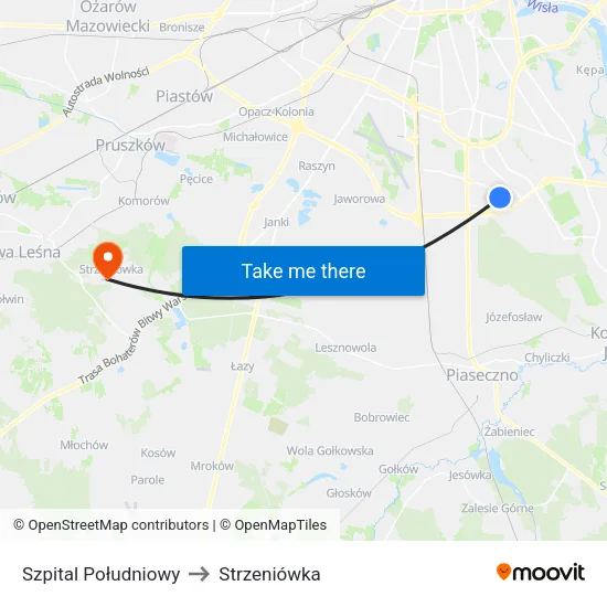 Szpital Południowy to Strzeniówka map