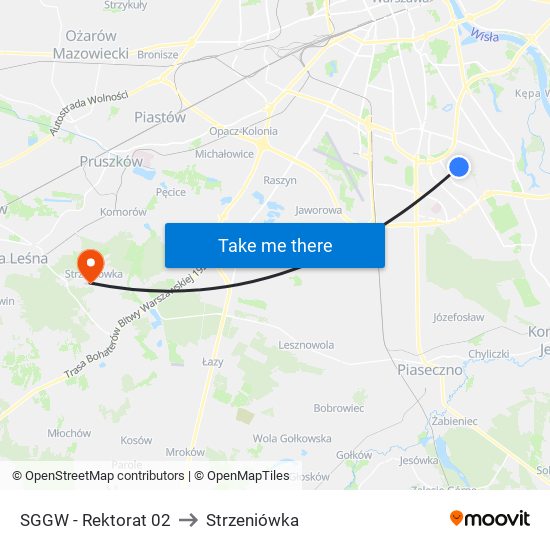 SGGW - Rektorat 02 to Strzeniówka map