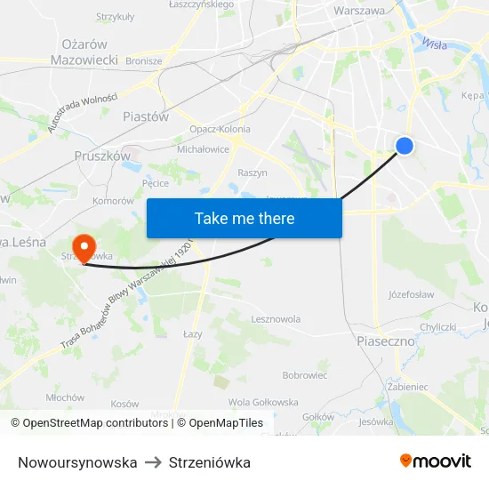 Nowoursynowska to Strzeniówka map