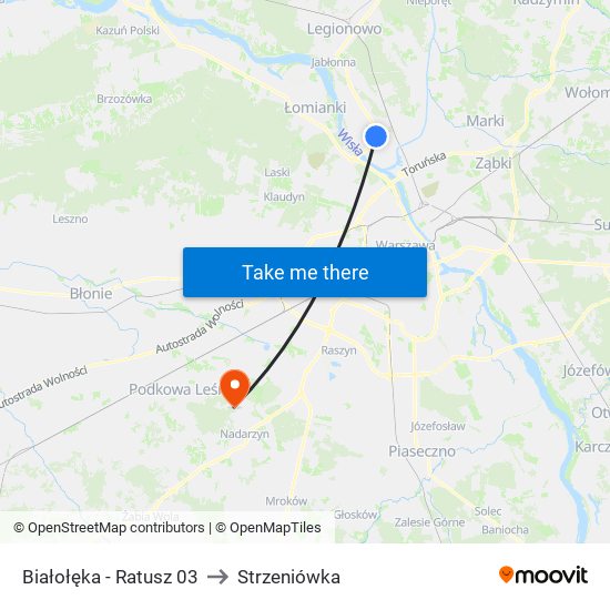 Białołęka-Ratusz to Strzeniówka map