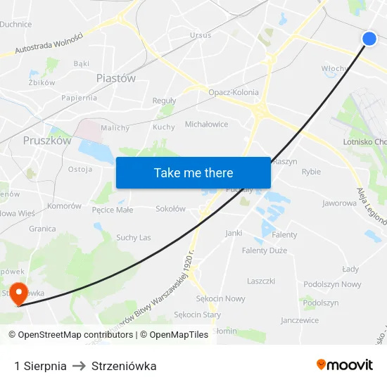 1 Sierpnia to Strzeniówka map