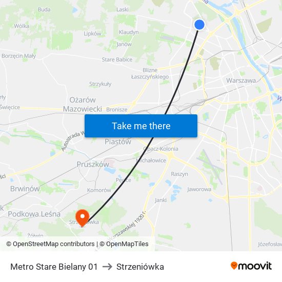 Metro Stare Bielany 01 to Strzeniówka map