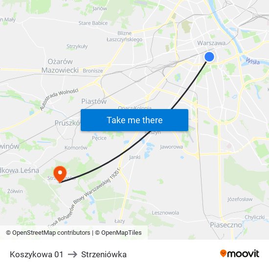 Koszykowa to Strzeniówka map