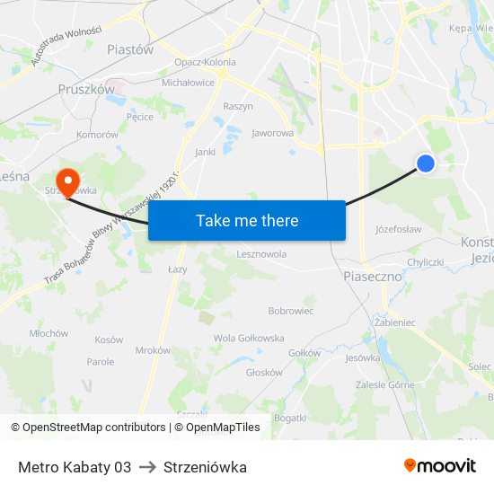 Metro Kabaty 03 to Strzeniówka map