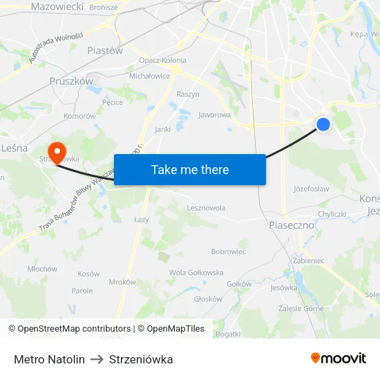 Metro Natolin to Strzeniówka map