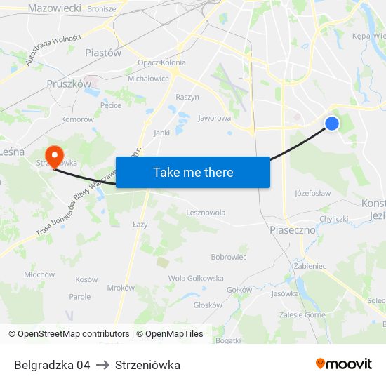 Belgradzka to Strzeniówka map