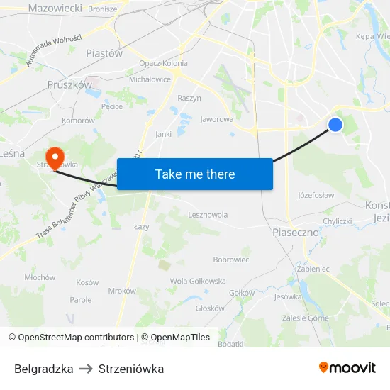 Belgradzka to Strzeniówka map