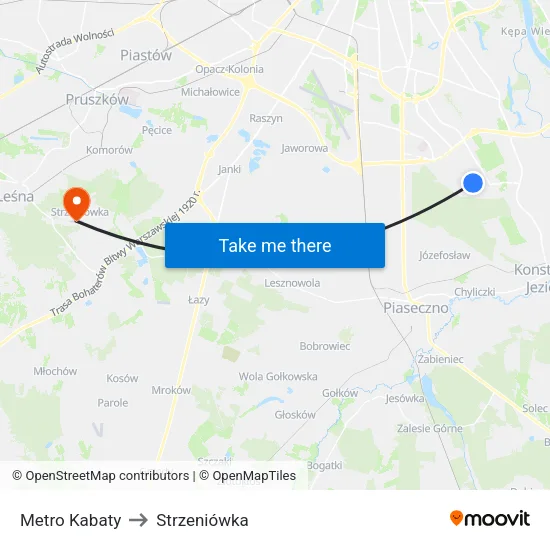 Metro Kabaty to Strzeniówka map