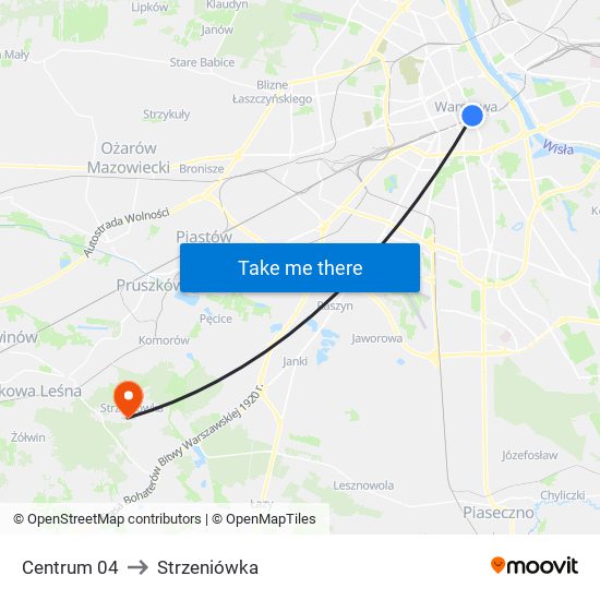 Centrum to Strzeniówka map