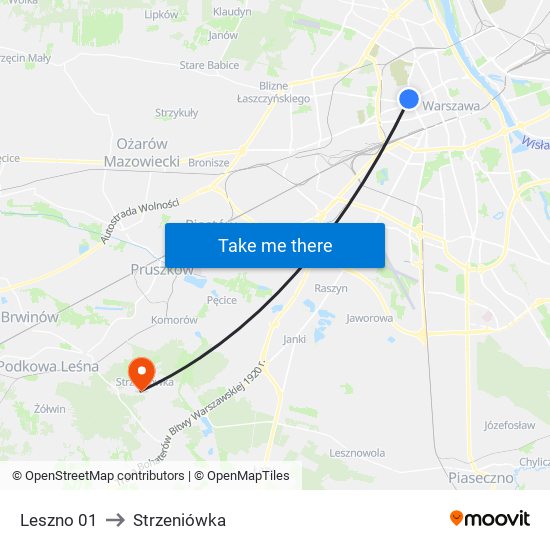 Leszno 01 to Strzeniówka map