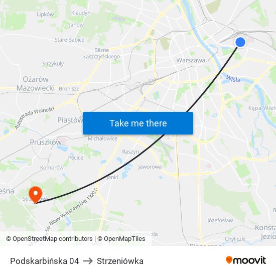 Podskarbińska to Strzeniówka map