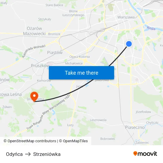 Odyńca to Strzeniówka map
