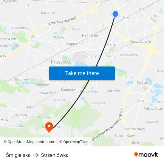 Śmigielska to Strzeniówka map