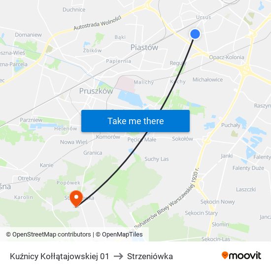 Kuźnicy Kołłątajowskiej to Strzeniówka map