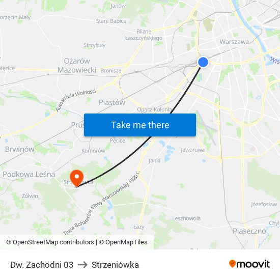 Dw. Zachodni 03 to Strzeniówka map