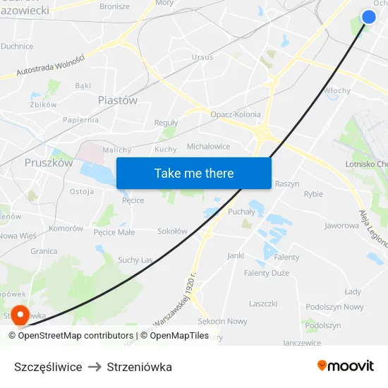 Szczęśliwice to Strzeniówka map