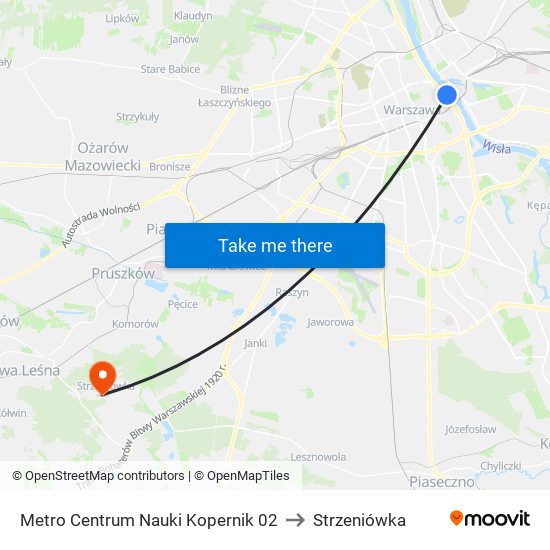 Metro Centrum Nauki Kopernik 02 to Strzeniówka map