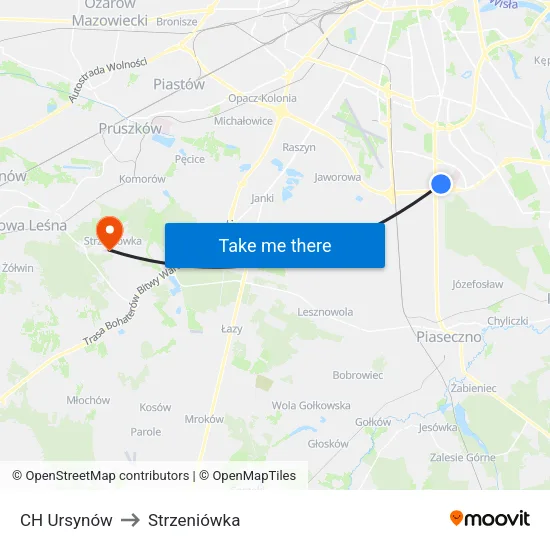 CH Ursynów to Strzeniówka map