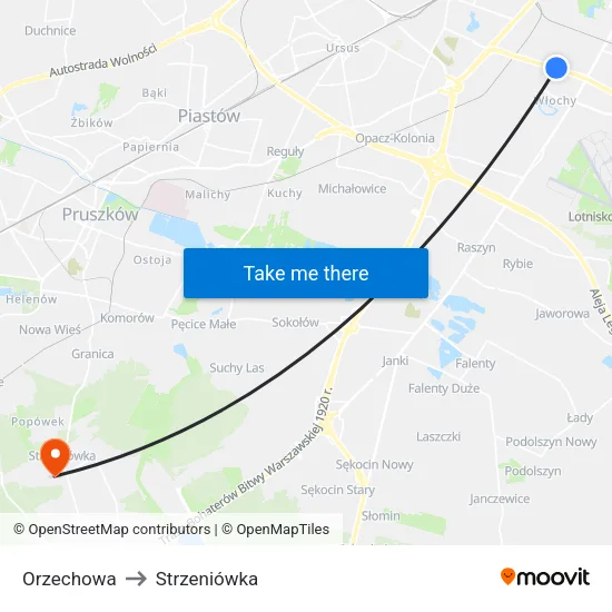 Orzechowa to Strzeniówka map