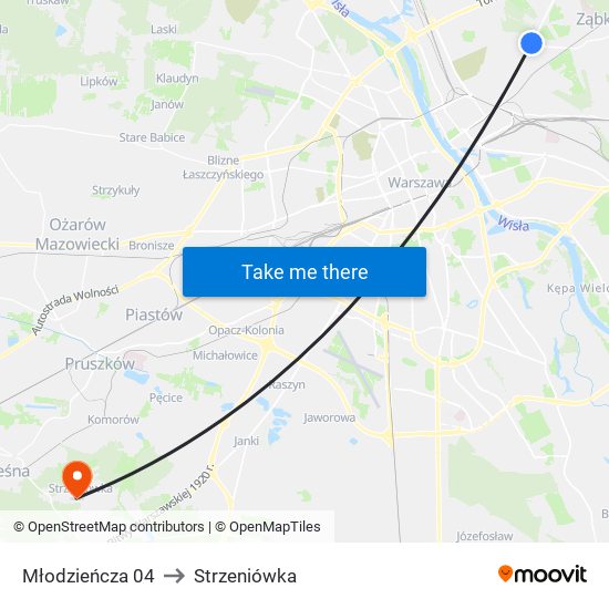 Młodzieńcza to Strzeniówka map