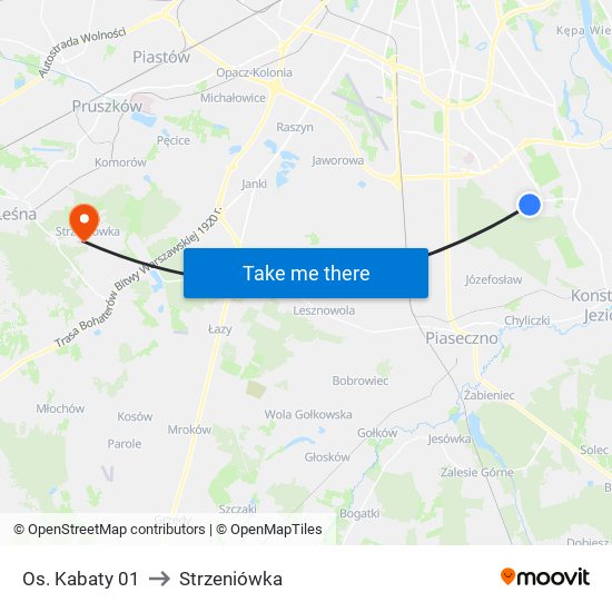 Os. Kabaty to Strzeniówka map