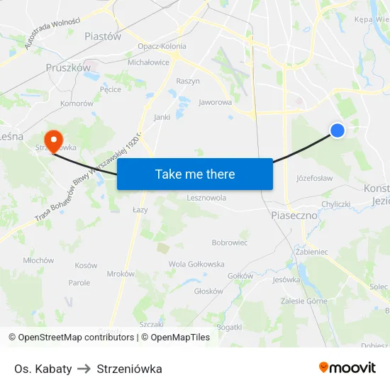 Os. Kabaty to Strzeniówka map