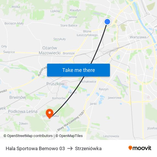 Hala Sportowa Bemowo to Strzeniówka map