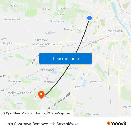 Hala Sportowa Bemowo to Strzeniówka map