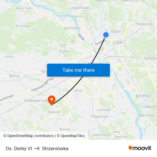 Os. Derby VI to Strzeniówka map