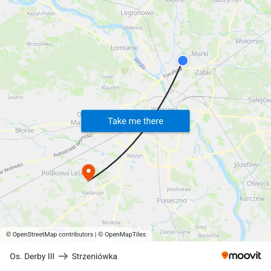 Os. Derby III to Strzeniówka map