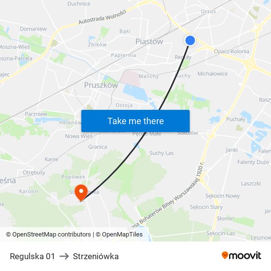 Regulska 01 to Strzeniówka map